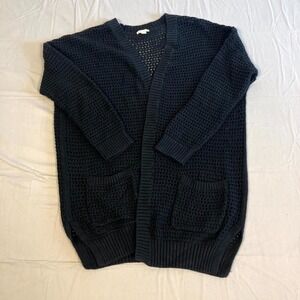 Gap Designed & Crafted Open Knit Cardigan Sweater Womens Large Navy Blue Rib Hem